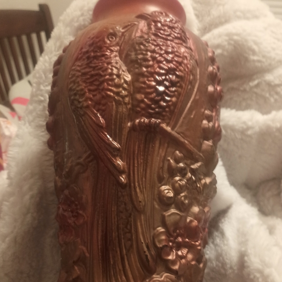 HP 9/9! Antique Victorian Large Goofus Glass Vase Two Birds Floral Background - Picture 4 of 15